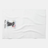 Zwart lak met kerstkaart, aangepaste tekst theedoek (Horizontaal)