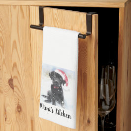 Zwart lak met kerstkaart, aangepaste tekst theedoek