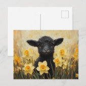 Zwart Lam En Gele Narcissen Schilderen Briefkaart (Voorkant / Achterkant)