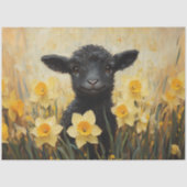 Zwart Lam en Gele Narcissen Schilderen Decoupage Tissuepapier (Voorkant)