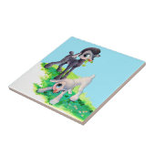 zwart lammetje wit lammeren tegeltje (Zijkant)