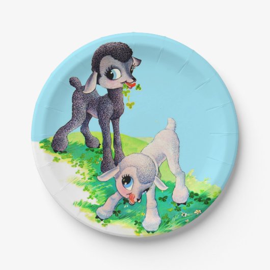 zwart lammetje wit lammetje papieren bordje (Voorkant)