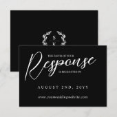 Zwart Laurel Monogram Voor Reactie RSVP Online Kaartje (Voorkant / Achterkant)