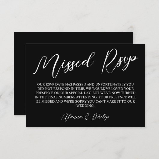 Zwart laurier monogram polite gemist RSVP (Voorkant / Achterkant)