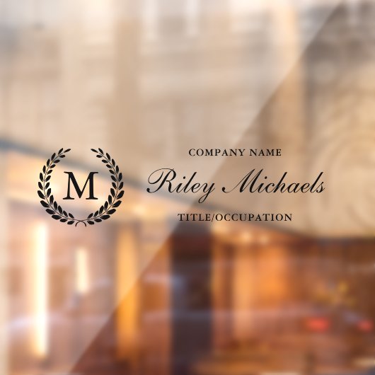 Zwart laurierkrans Elegant Monogram Naam Titel Raamsticker (Vel 2)