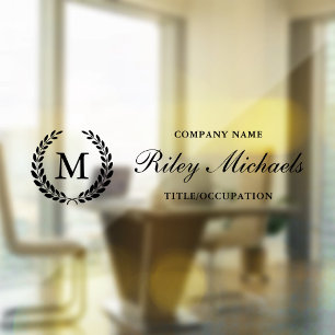 Zwart laurierkrans Elegant Monogram Naam Titel Raamsticker