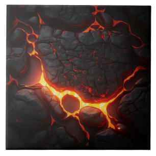 Zwart Lava Steen Effect met vurige lijnen Tegeltje