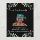 Zwart lavendel bloemen foto begrafenisprogramma (Voorkant)