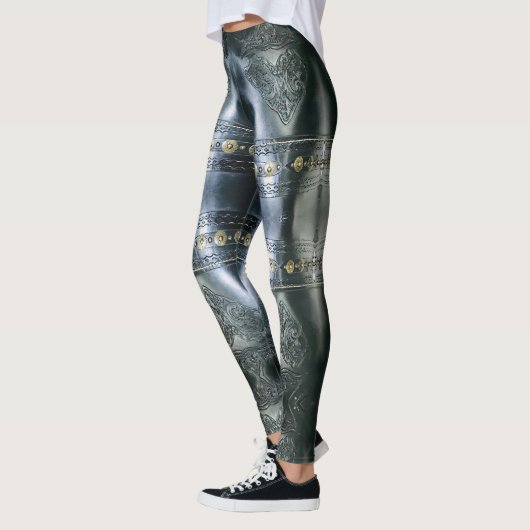 Zwart leder, abstract ontwerp leggings (Links)
