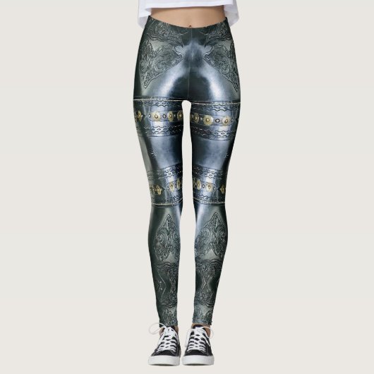 Zwart leder, abstract ontwerp leggings (Voorkant)