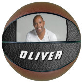 Zwart leder Afdruknaam Foto Basketbal (Voorkant)