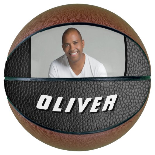 Zwart leder Afdruknaam Foto Basketbal (Voorkant)
