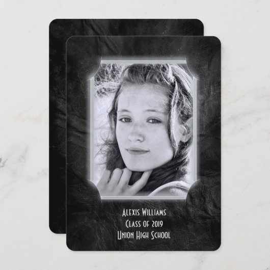Zwart leder Afstuderen uitgenodigd Kaart (Voorkant / Achterkant)