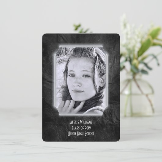 Zwart leder Afstuderen uitgenodigd Kaart (Staand voorkant)