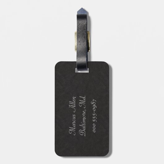 Zwart leder bagagelabel (Achterkant verticaal)