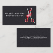Zwart leder | Barber Shop Scissors Visitekaartje (Voorkant / Achterkant)