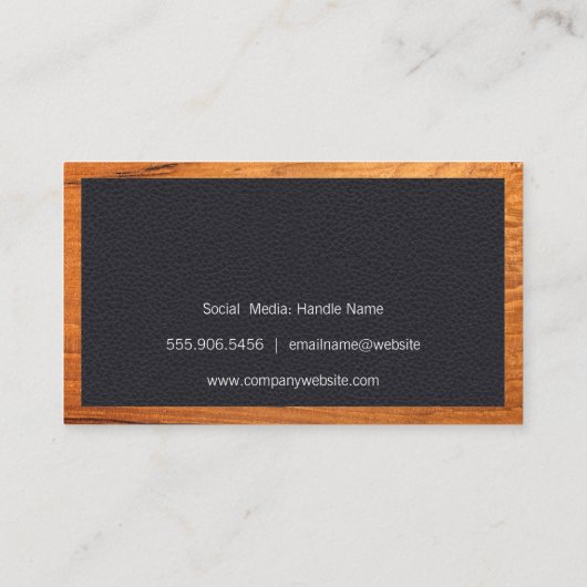 Zwart leder | Barberwinkel | Lijst van hout Visitekaartje (Achterkant)