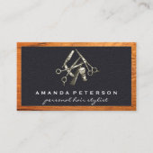 Zwart leder | Barberwinkel | Lijst van hout Visitekaartje (Voorkant)