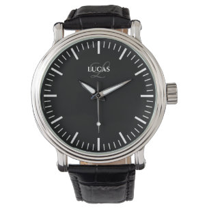 Zwart  leder elegant op maat mannen horloge