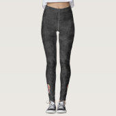 Zwart leder en bloemharten leggings (Voorkant)