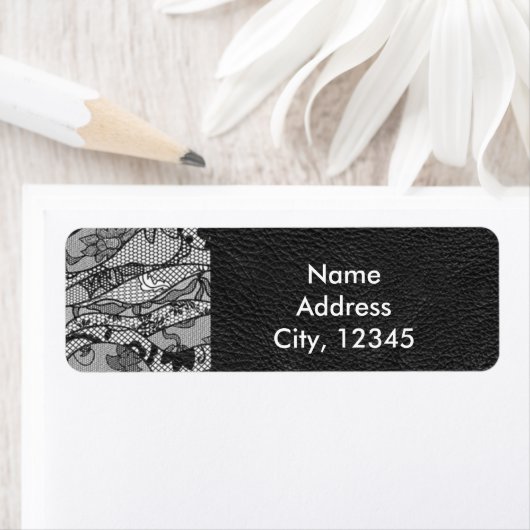 Zwart leder en kant adresetiketten etiket (Insitu)