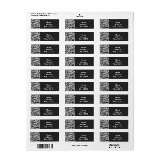 Zwart leder en kant adresetiketten etiket (Full Sheet)