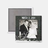 Zwart leder en kant foto opslaan van de datum magn magneet (Voorkant / Achterkant)