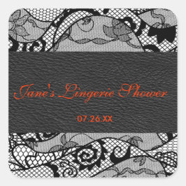 Zwart leder en kant vierkante sticker label