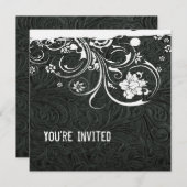 Zwart leder en uitnodiging tot witte kant (Voorkant / Achterkant)