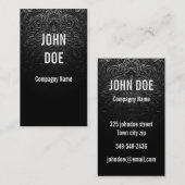 Zwart leder, fijn versierd visitekaartje (Voorkant / Achterkant)