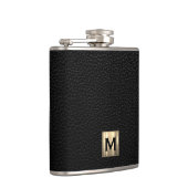 Zwart leder geborsteld goud monogram heupfles (Rechts)