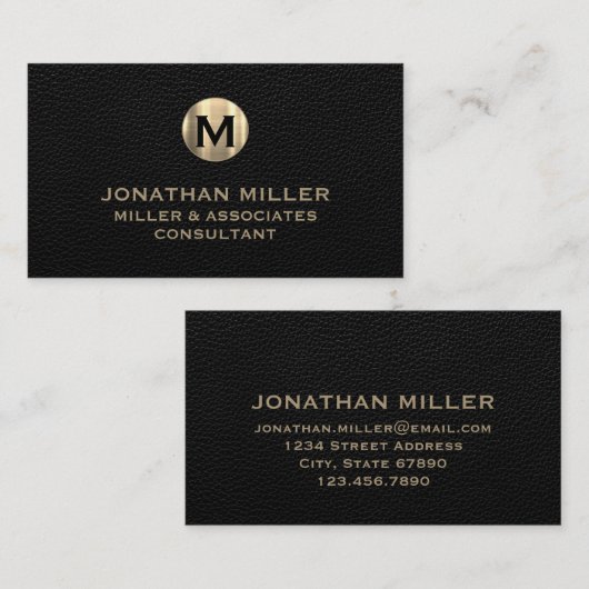 Zwart leder geborsteld goud visitekaartje (Voorkant / Achterkant)
