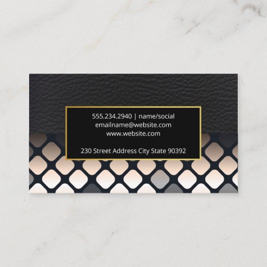 Zwart leder | Geometrisch patroon Visitekaartje (Achterkant)