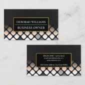 Zwart leder | Geometrisch patroon Visitekaartje (Voorkant / Achterkant)