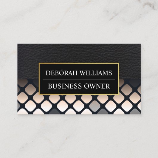 Zwart leder | Geometrisch patroon Visitekaartje (Voorkant)