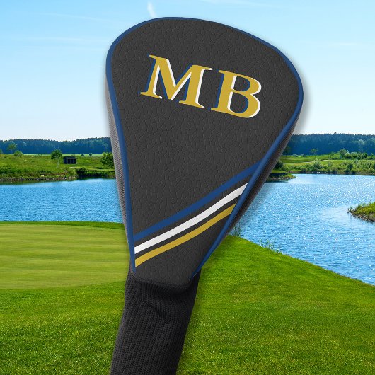 Zwart leder gepersonaliseerde Monogram gouden stre Golfheadcover
