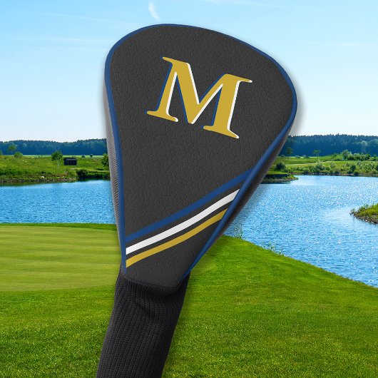 Zwart leder gepersonaliseerde Monogram Strepen Gou Golfheadcover