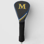 Zwart leder gepersonaliseerde Monogram Strepen Gou Golfheadcover (Voorkant)
