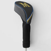Zwart leder gepersonaliseerde Monogram Strepen Gou Golfheadcover (Schuin)