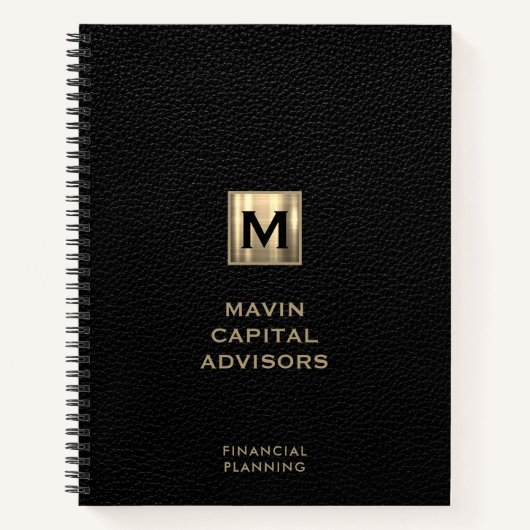 Zwart leder Gold Initiaal Logo Notitieboek (Voorkant)