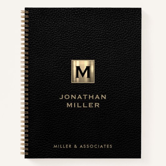 Zwart leder Gold Initiaal Logo Notitieboek (Voorkant)