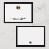 Zwart leder Gold Initiaal monogram Notitiekaartje (Voorkant / Achterkant)