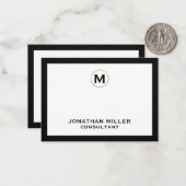 Zwart leder Gold Initiaal monogram Notitiekaartje (Voorkant / Achterkant in situ)