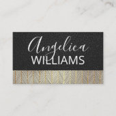 Zwart leder | Goudpatroonlijnen Visitekaartje (Voorkant)