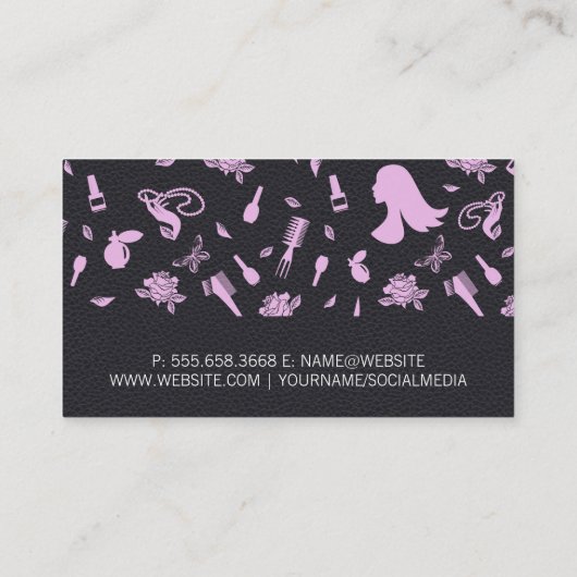 zwart leder | Haar stylist patronen Visitekaartje (Achterkant)
