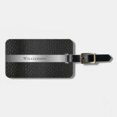 Zwart leder Imitation Snakeskin-patroon - Aangepas Bagagelabel (Voorkant horizontaal)