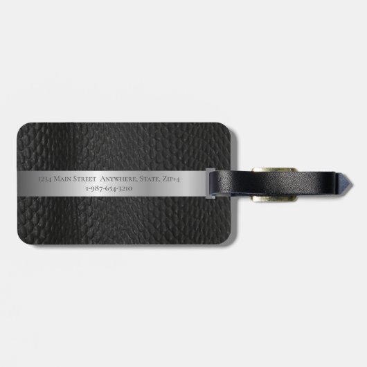 Zwart leder Imitation Snakeskin-patroon - Aangepas Bagagelabel (Achterkant horizontaal)