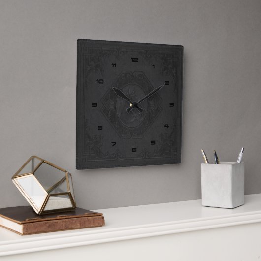 Zwart  leder ingelijst paardenhoofd vierkante klok (Kantoor)