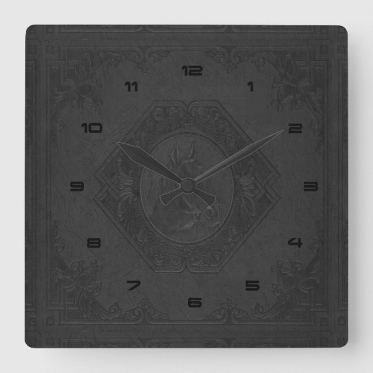 Zwart leder ingelijst paardenhoofd vierkante klok (Voorkant)