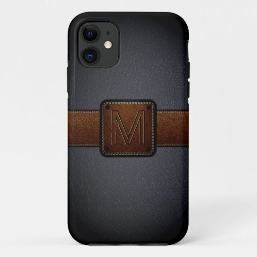 Zwart leder Kijk bruin Label Case-Mate iPhone Case (Achterkant)